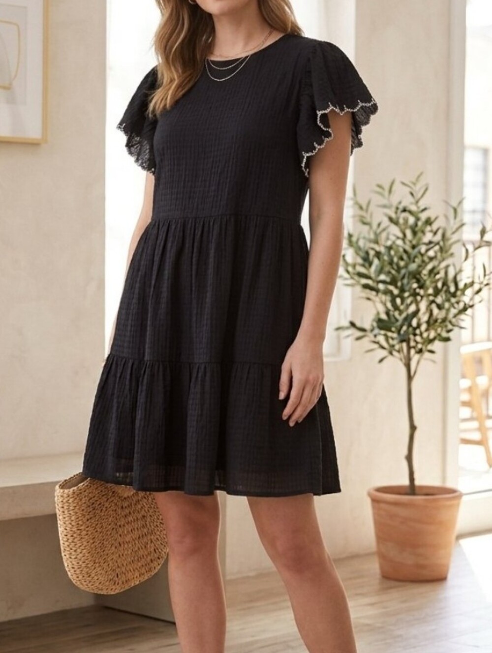 Who What Wear Seersucker Tiered Flutter Sleeve Mini Dress